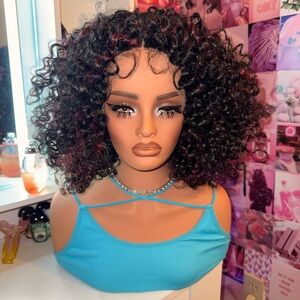 Curly Lace Wig – Burgundy Highlight Blend